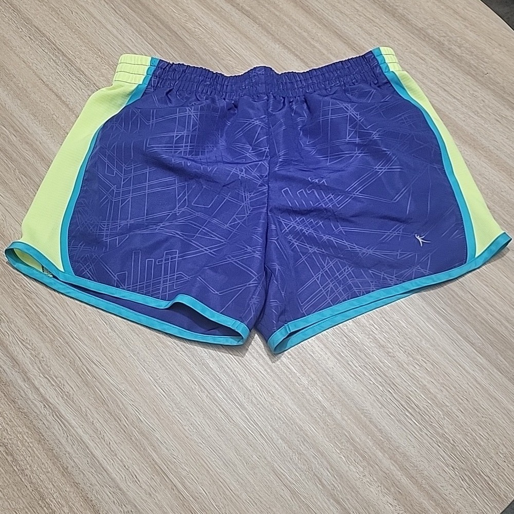 Danskin Now Womens Royal Ocean Blue Geometric Running Shorts DL33B-201 S 4-6
